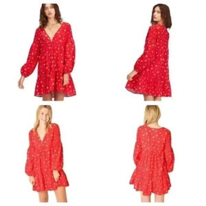 {Billabong x Wrangler} Falling For You Floral Ruffle Dress in Red- Women's Small
